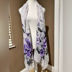 Purple, White and Black Floral Scarf